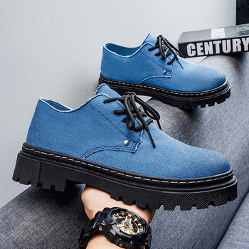 Pantofi casual pentru bărbați din denim, cu creștere în înălime de 3–5 cm, primăvară, stil britanic, pantofi de lucru