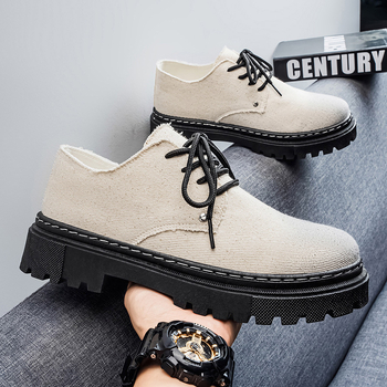 Pantofi casual pentru bărbați din denim, cu creștere în înălime de 3–5 cm, primăvară, stil britanic, pantofi de lucru