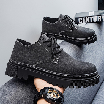 Pantofi casual pentru bărbați din denim, cu creștere în înălime de 3–5 cm, primăvară, stil britanic, pantofi de lucru