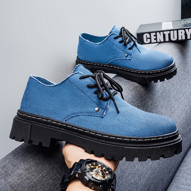 Pantofi casual pentru bărbați din denim, cu creștere în înălime de 3–5 cm, primăvară, stil britanic, pantofi de lucru