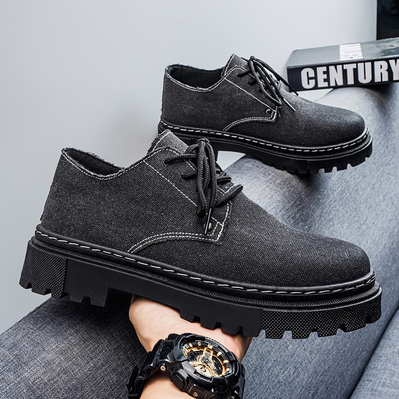 Pantofi casual pentru bărbați din denim, cu creștere în înălime de 3–5 cm, primăvară, stil britanic, pantofi de lucru