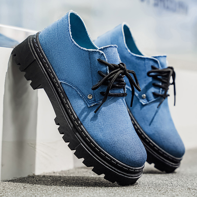 Pantofi casual pentru bărbați din denim, cu creștere în înălime de 3–5 cm, primăvară, stil britanic, pantofi de lucru