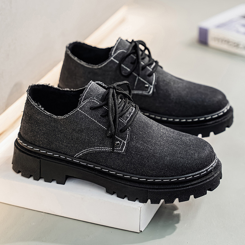 Pantofi casual pentru bărbați din denim, cu creștere în înălime de 3–5 cm, primăvară, stil britanic, pantofi de lucru