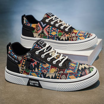 Adidași de vară din canvas pentru bărbați, design imprimat, ușori, confortabili, pentru casual sport