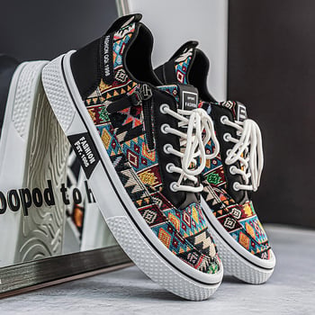 Adidași de vară din canvas pentru bărbați, design imprimat, ușori, confortabili, pentru casual sport