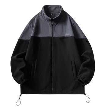 Férfi polár fleece sportkabát állógallérral, cipzárral, téli viselet, plusz méret, egyszerű színblokkokkal