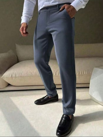 Pantaloni pentru bărbați business casual, croială dreaptă, culoare solidă, lungi pentru birou.