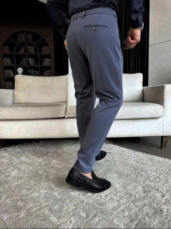 Pantaloni pentru bărbați business casual, croială dreaptă, culoare solidă, lungi pentru birou.