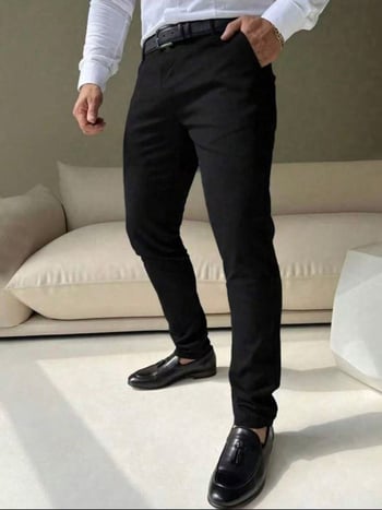Pantaloni pentru bărbați business casual, croială dreaptă, culoare solidă, lungi pentru birou.