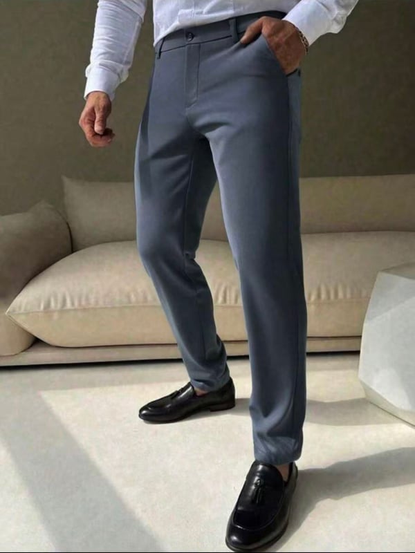 Pantaloni pentru bărbați business casual, croială dreaptă, culoare solidă, lungi pentru birou.