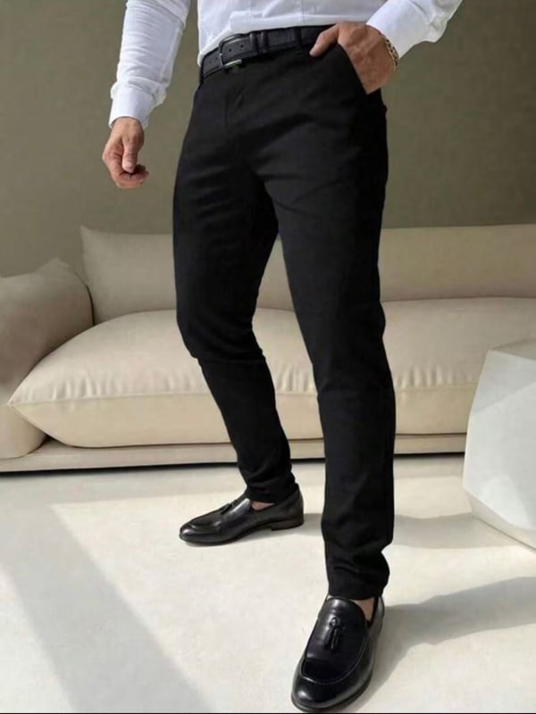 Pantaloni pentru bărbați business casual, croială dreaptă, culoare solidă, lungi pentru birou.