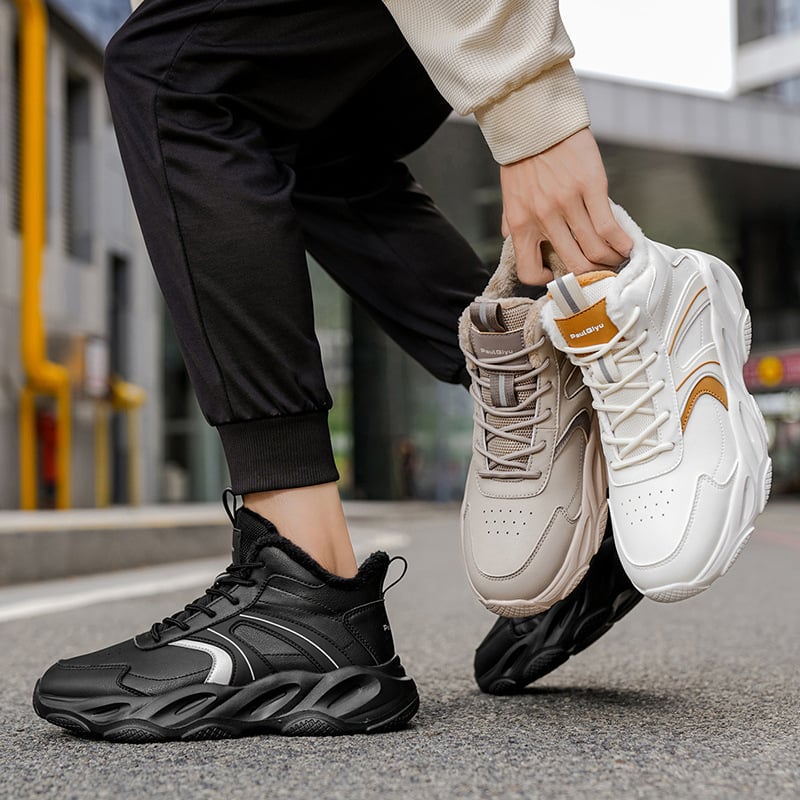 Pantofi sport albi pentru bărbați, încălțăminte de iarnă cu căptușeală din fleece, talpă groasă pentru creșterea înălțimii, anti-derapare, respirabili
