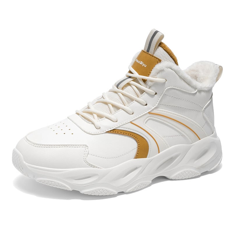 Pantofi sport albi pentru bărbați, încălțăminte de iarnă cu căptușeală din fleece, talpă groasă pentru creșterea înălțimii, anti-derapare, respirabili