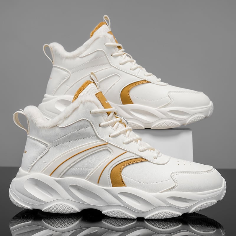 Pantofi sport albi pentru bărbați, încălțăminte de iarnă cu căptușeală din fleece, talpă groasă pentru creșterea înălțimii, anti-derapare, respirabili
