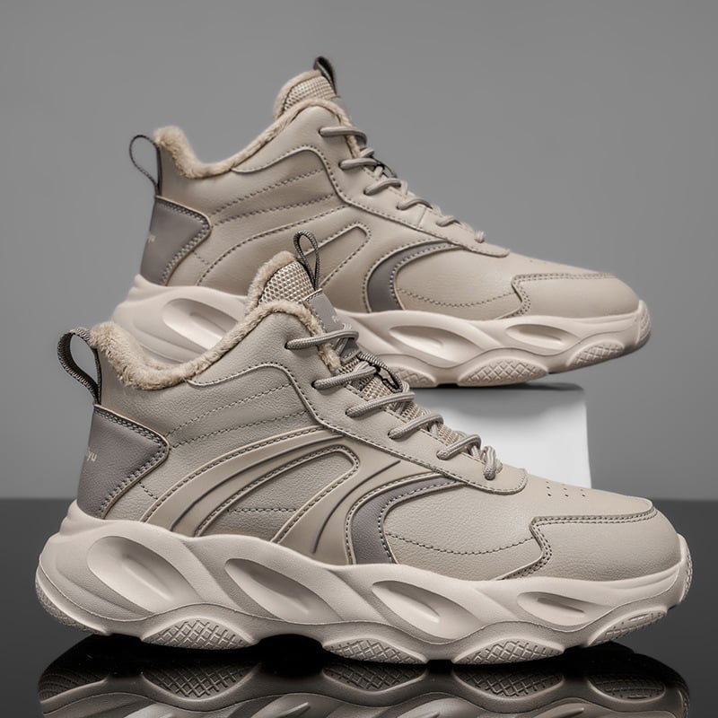 Pantofi sport albi pentru bărbați, încălțăminte de iarnă cu căptușeală din fleece, talpă groasă pentru creșterea înălțimii, anti-derapare, respirabili