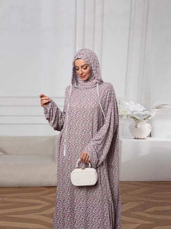 Női nyomtatott kapucnis maxi ruha, laza szabás, plusz méret, hosszú ujjak, mindennapi elegancia