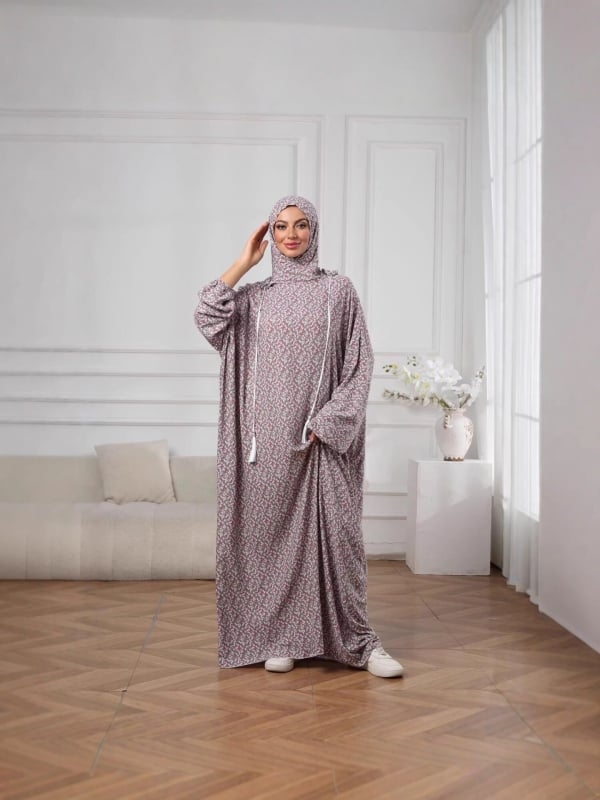 Női nyomtatott kapucnis maxi ruha, laza szabás, plusz méret, hosszú ujjak, mindennapi elegancia