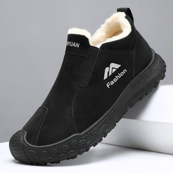 Botine de iarnă pentru bărbați, căptuite cu fleece, talpă cu model de tip anvelopă, pentru exterior, slip-on, rezistente la vânt și zăpadă