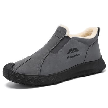 Botine de iarnă pentru bărbați, căptuite cu fleece, talpă cu model de tip anvelopă, pentru exterior, slip-on, rezistente la vânt și zăpadă