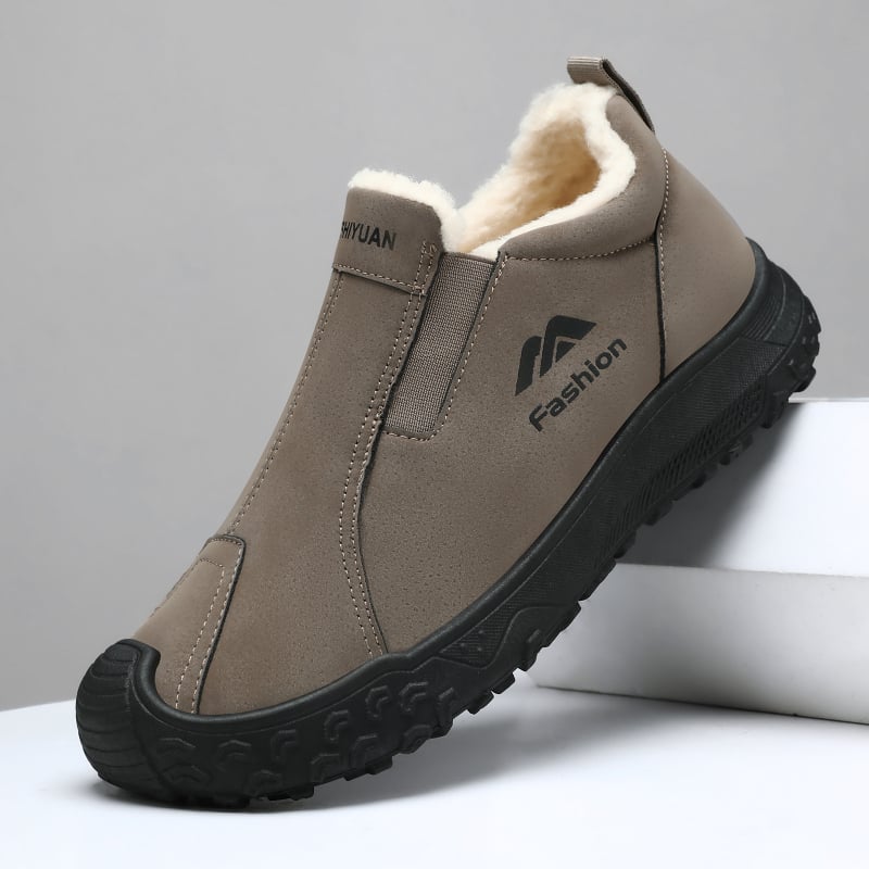 Botine de iarnă pentru bărbați, căptuite cu fleece, talpă cu model de tip anvelopă, pentru exterior, slip-on, rezistente la vânt și zăpadă