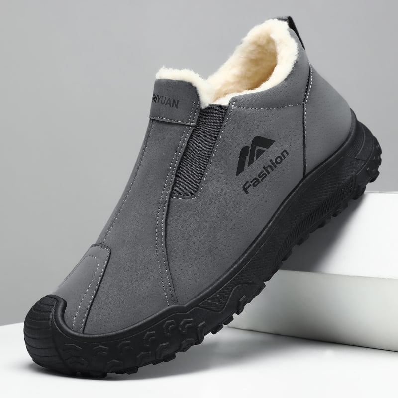 Botine de iarnă pentru bărbați, căptuite cu fleece, talpă cu model de tip anvelopă, pentru exterior, slip-on, rezistente la vânt și zăpadă