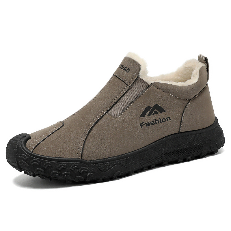 Botine de iarnă pentru bărbați, căptuite cu fleece, talpă cu model de tip anvelopă, pentru exterior, slip-on, rezistente la vânt și zăpadă