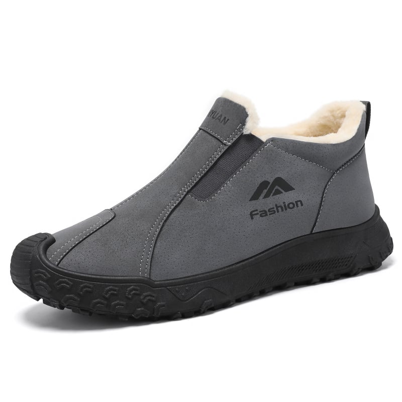 Botine de iarnă pentru bărbați, căptuite cu fleece, talpă cu model de tip anvelopă, pentru exterior, slip-on, rezistente la vânt și zăpadă