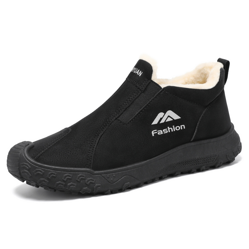 Botine de iarnă pentru bărbați, căptuite cu fleece, talpă cu model de tip anvelopă, pentru exterior, slip-on, rezistente la vânt și zăpadă