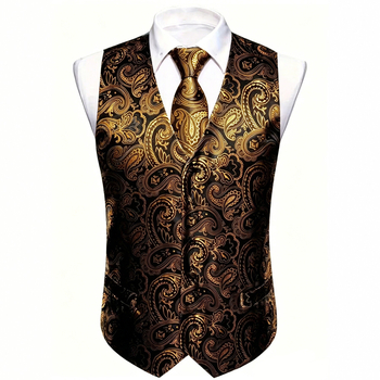 Férfi Paisley mintás Slim-fit mellény és nyakkendő készlet