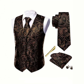 Férfi Paisley mintás Slim-fit mellény és nyakkendő készlet