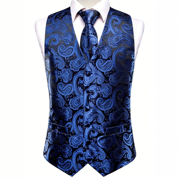 Férfi Paisley mintás Slim-fit mellény és nyakkendő készlet