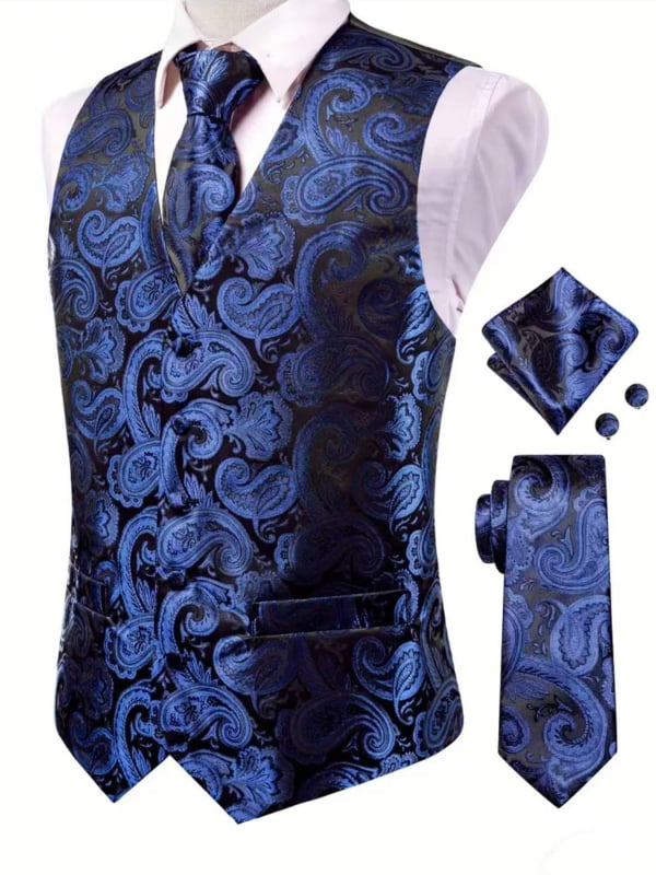 Férfi Paisley mintás Slim-fit mellény és nyakkendő készlet