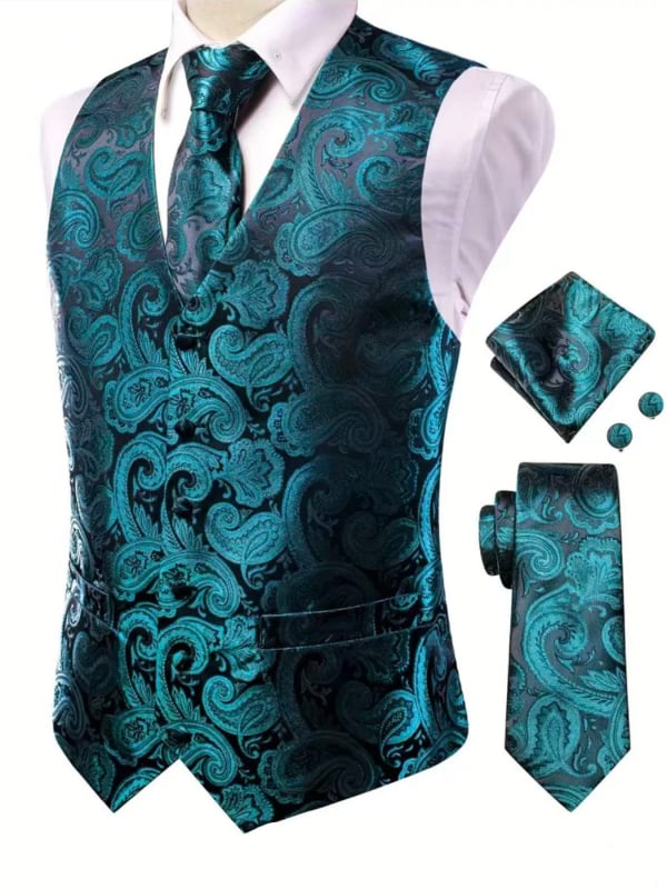 Férfi Paisley mintás Slim-fit mellény és nyakkendő készlet