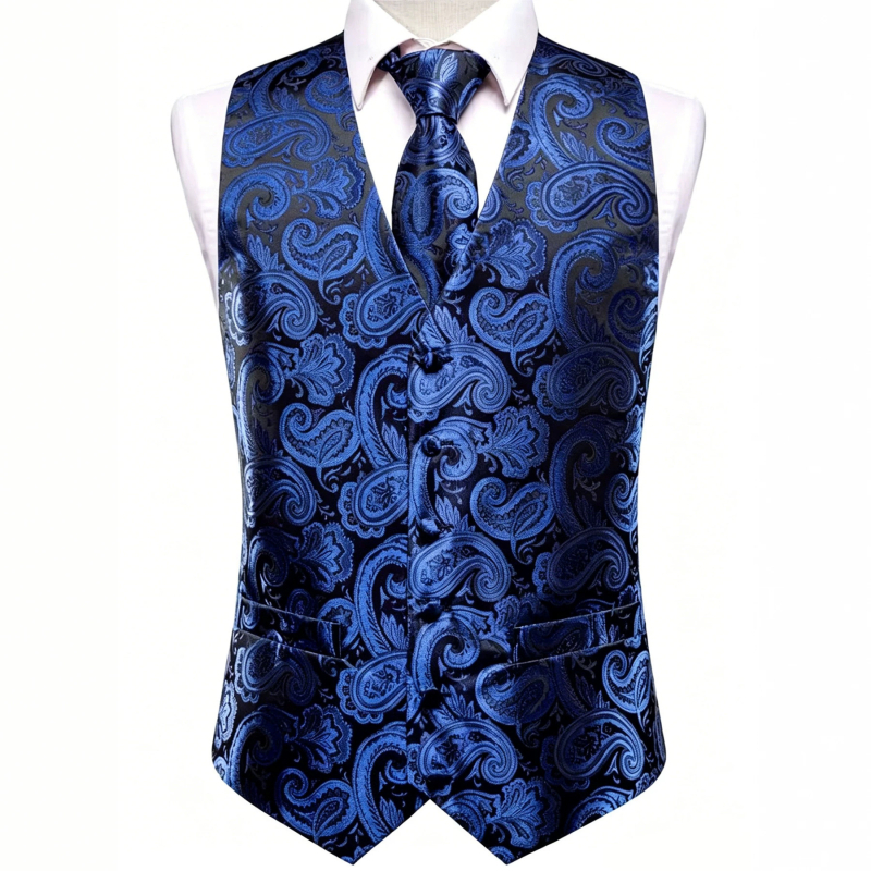 Férfi Paisley mintás Slim-fit mellény és nyakkendő készlet