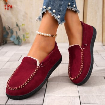 Ženske zimske loaferice s okruglim nosom, velur gornji dio, topla podstava od sintetičkog krzna, niski klin 4–6 cm, casual obuća