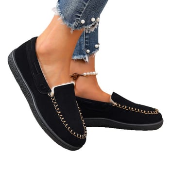 Ženske zimske loaferice s okruglim nosom, velur gornji dio, topla podstava od sintetičkog krzna, niski klin 4–6 cm, casual obuća