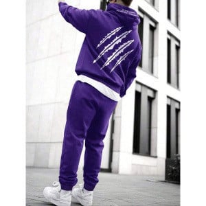 Férfi őszi-téli kapucnis pulóver és nadrág szett állat lábnyom mintával, streetwear casual