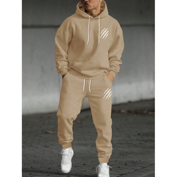 Férfi őszi-téli kapucnis pulóver és nadrág szett állat lábnyom mintával, streetwear casual