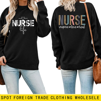 Női pulóver elöl-hátul nyomtatott mintával, 'Nurse Inspire Love Heal' grafika, mindennapi viselet