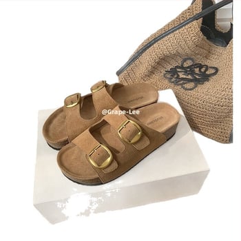 Ženske sandale s debelim potplatom od nubuka, Birkenstock stil, s jednim remenom