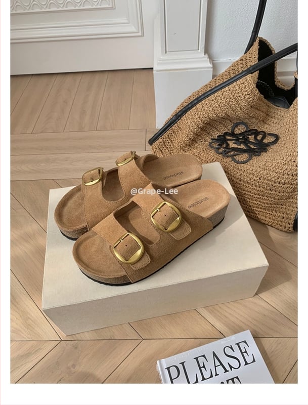 Ženske sandale s debelim potplatom od nubuka, Birkenstock stil, s jednim remenom