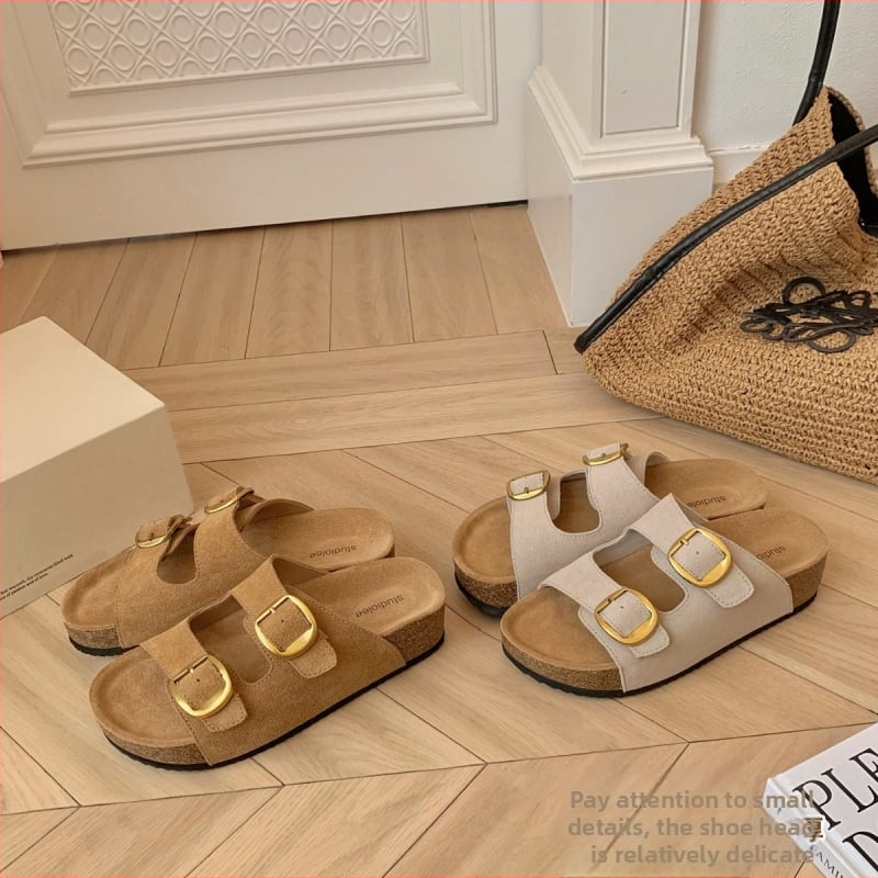 Ženske sandale s debelim potplatom od nubuka, Birkenstock stil, s jednim remenom