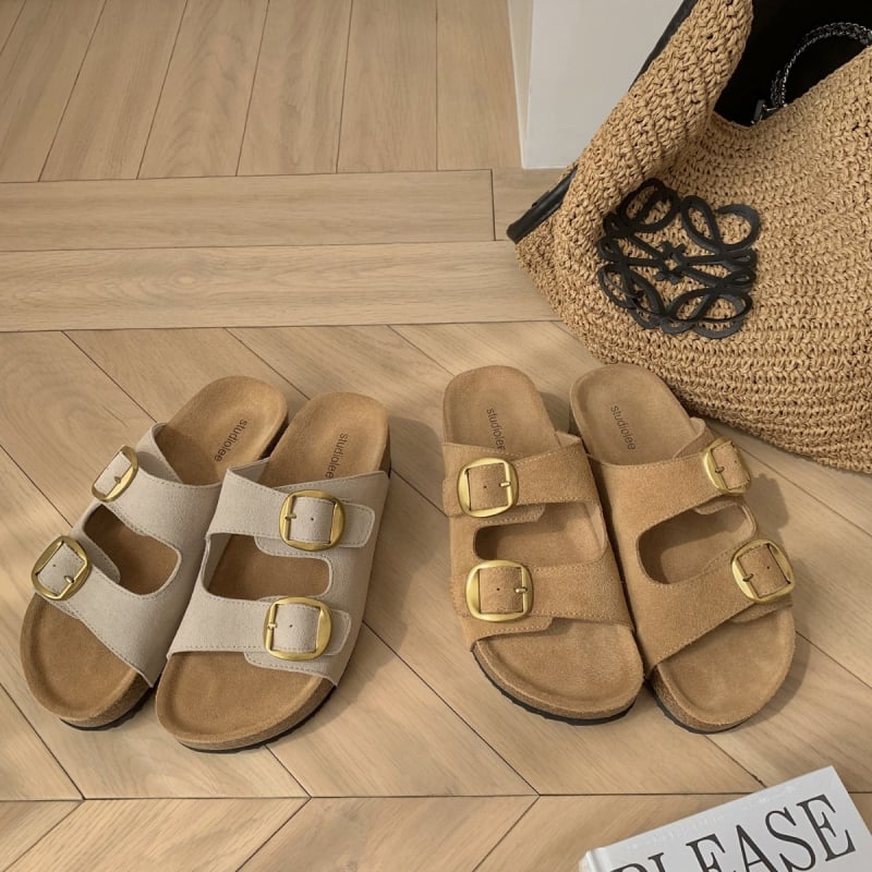 Ženske sandale s debelim potplatom od nubuka, Birkenstock stil, s jednim remenom