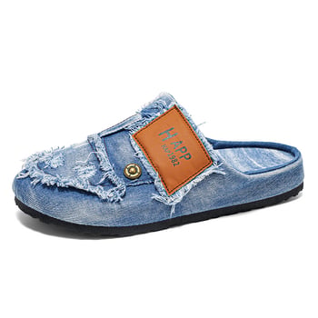 Mocasini denim pentru bărbați, slip-on, stil retro