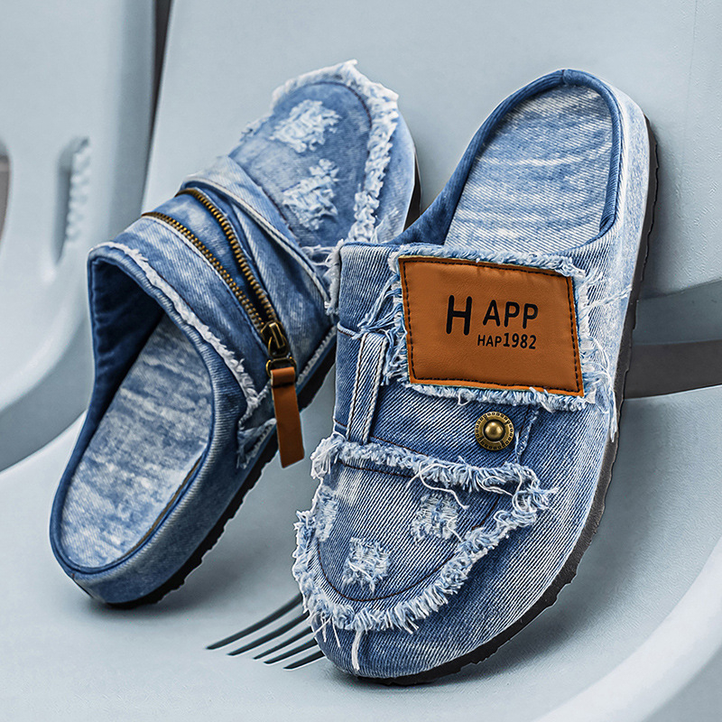 Mocasini denim pentru bărbați, slip-on, stil retro