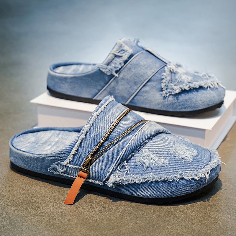 Mocasini denim pentru bărbați, slip-on, stil retro