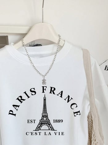 Női Eiffel-torony mintás pulóver felső, őszi-téli szezon, laza szabás, kerek nyak