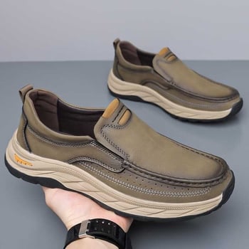 Pantofi bărbătești din piele, slip-on, fără șireturi, talpă groasă, antiderapante și durabile, pentru primăvară și toamnă, purtare în aer liber