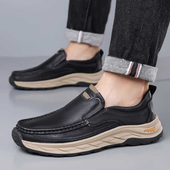 Pantofi bărbătești din piele, slip-on, fără șireturi, talpă groasă, antiderapante și durabile, pentru primăvară și toamnă, purtare în aer liber