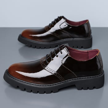 Pantofi bărbați din piele, eleganți, în stil britanic, lucioși, versatili pentru purtare zilnică